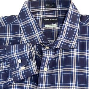 Peter Millar Summer Boucle Shirt Mens XXL Blue Plaid L/S B/U Lightweight